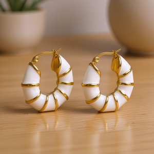 Orecchini a Cerchio in Ceramica Dorata E4793, Gioielli Geometrici alla Moda per Donne, in Lega di Zinco Placcata - Product Image 2