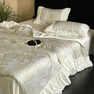 French Style Girly Cool Tencel Summer Comforter Set 4 Pcs Floral Pattern Washable Home Use - Product Image 2