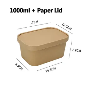 Ready Bulk Biodegradable Food Container Takeaway Brown Kraft Paper Salad Disposable Square Bowls With Paper Lid