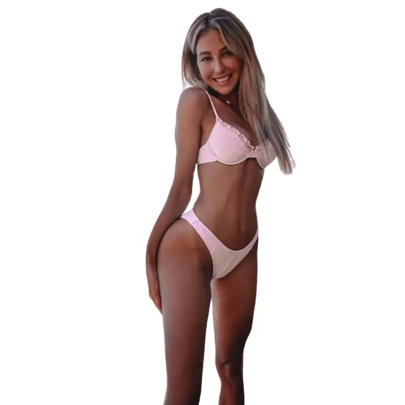 2022 Man Ni Frill Trim Solid Swimsuits Bikini Swimwear The Newest Fashion for Woman Bandeau Two Piece OEM Service Bikinis Adults