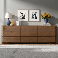 Ensemble de meubles de chambre à coucher de style américain en chêne naturel vieilli, commodes en bois à 9 tiroirs