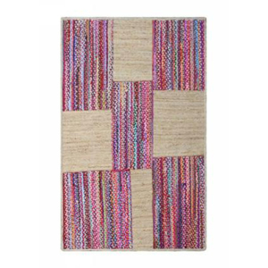 Bohemian Patchwork Jute Area Rug Rectangle Flat Weave Reversible Living Room Decor Multicolor Striped Design - Product Image 1