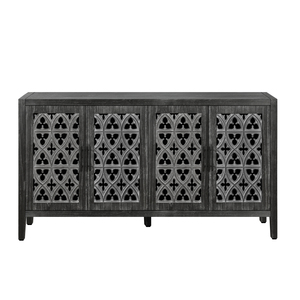 Hollow Four Door Cabinet Antique Black American Country Style Living Room TV Kitchen <b>Storage</b> Cabinet - Product Image 5