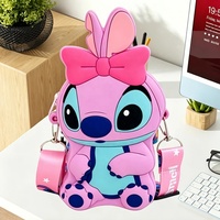 Sac bandoulière en silicone motif Stitch mignon avec nœud, sac à bandoulière portable pour enfants et filles, mini sac à bandoulière pour femmes pour le rangement quotidien