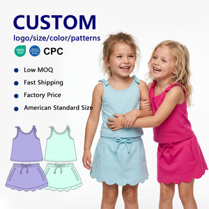 Girls Summer Solid <b>Drawstring</b> Skirt Set moisture wicking Fabric Sleeveless Top Skirt with built in Shorts Custom Size - Product Image 1
