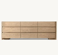 Ensemble de meubles de chambre à coucher de style américain en chêne naturel vieilli, commodes en bois à 9 tiroirs