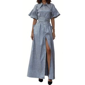 <strong>Women's</strong> Plaid Maxi Shirt Dress - Puff Sleeve Belted Button Down Casual Dress <strong>Womens</strong> <strong>Clothes</strong> <strong>Womens</strong> Dresses Sehe Fashion - Product Image 1