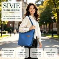 Sac fourre-tout en toile épaisse avec fermeture éclair, sac à bandoulière décontracté, grande capacité pour les trajets quotidiens, le shopping, les voyages, vente en gros, logo personnalisé