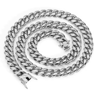 Chaîne de collier cubaine brillante en acier inoxydable couleur argent, étanche et inaltérable, style hip-hop, largeur de 6 mm à 22 mm