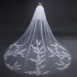 3 metri avorio cattedrale veli da sposa bordo pizzo lungo velo da sposa con pettine accessori da sposa sposa <span class=keywords><strong>Veu</strong></span> velo da sposa - Product Image 3