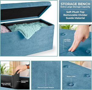 109*38*38cm Faux Suede <strong>Large</strong> Foldable Portable Homeuse Livingroom Furniture Inner Divider <strong>Pouffe</strong> Storage Stool Bench Ottoman - Product Image 3