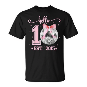 Camiseta con diseño de bola de discoteca y lazo coqueto para el 10º cumpleaños, diseño rosa, Est 2015 - Product Image 2