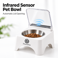 Gamelle automatique intelligente pour chat à détection de mouvement avec couvercle, pour aliments secs et humides, en acier inoxydable
