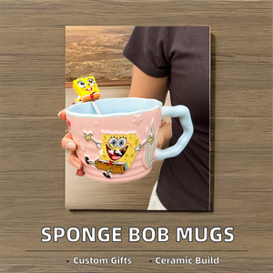 Tazas de Desayuno de Gran Capacidad con Diseño de <span class=keywords><strong>Bob</strong></span> <span class=keywords><strong>Esponja</strong></span>, Tazas de Café de Cerámica de Alta Apariencia, Cuchara Nórdica Personalizada - Product Image 2