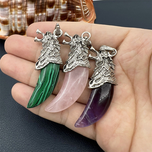 Trang Sức Phổ Biến Mặt Dây Chuyền Đá Quý Răng Obsidian Đá Hoa Tuyết Pha Lê Aventurine Đá Tự Nhiên Mặt Dây Chuyền Hình Sói Cho Nữ Quà Tặng Vòng Cổ Nam Giới - Product Image 6