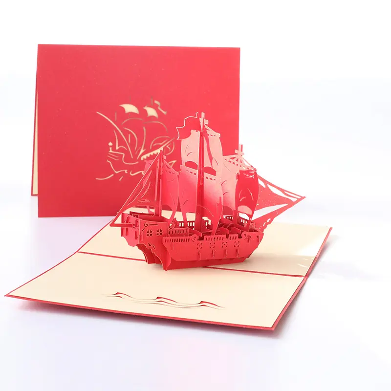 Creative 3D Birthday Greeting Card Paper Carving Business Blessing and Graduation Sail Wind Shun Card