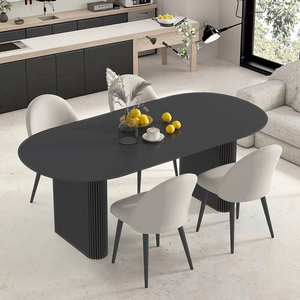 Moderno semplice crema tavolo da pranzo <span class=keywords><strong>Set</strong></span> nero ardesia rettangolare pannello di legno sedia ovale combinazione per la piccola casa isola di metallo - Product Image 4