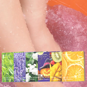 Vente en gros de pédicure à base de plantes de luxe en gelée de cristal 4 en 1 kit de gommage 4 en 1 pour le bain exfoliant pour le salon, la <span class=keywords><strong>boue</strong></span> et la gelée - Product Image 1