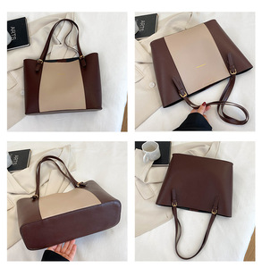 Brand Wholesale High Quality Color Contrast Custom PU <strong>Leather</strong> Large Large Capacity Vintage One <strong>Shoulder</strong> <strong>Handbag</strong>