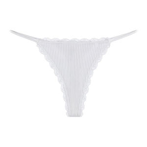 女性用コットンソリッドセクシーレーストリムニットトングローライズリブ快適通気性ビキニストリング下着 - Product Image 3