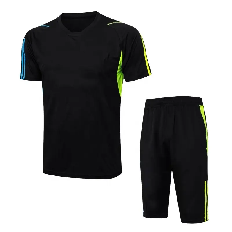 Camiseta de entrenamiento deportivo con 3/4 pantalones, para adultos, Fútbol liso, para jóvenes