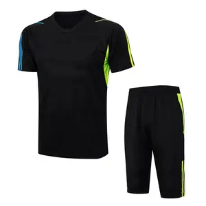 Maillot d'entraînement de sport pour hommes, ensemble de football uni avec pantalon 3/4, pour jeunes