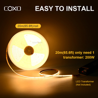 Tira de Luz LED COB de 20m 65.6ft, sin Puntos, Chip Uniforme en la Banda, 24V 3000K 4000K 6500K, Flexible y Plegable