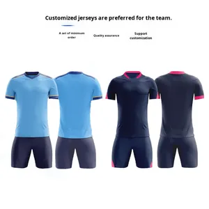 Set di <span class=keywords><strong>maglie</strong></span> da <span class=keywords><strong>calcio</strong></span> unisex personalizzate, <span class=keywords><strong>stampa</strong></span> a trasferimento termico estiva, 100% poliestere, colletto alto, antibatterico e ad asciugatura rapida. - Product Image 4