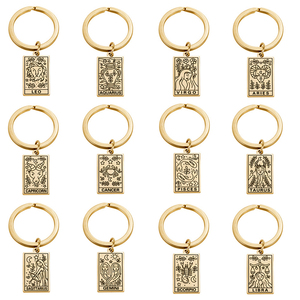 Ins 12 constellation Symbol Sign Insignia Magic Keychain Stainless Steel Vintage Amulet Wiccan Keyring Tarot Cards Keychains