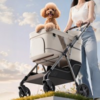 Poussette pour animaux de compagnie respirante et élégante, légère et pliable, avec rideau d'intimité pour les voyages en extérieur