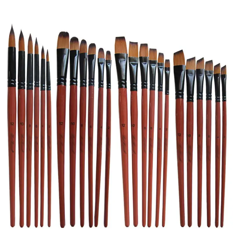 Billiger Malpin sel 6 Stück Holzgriff Öl pinsel Set Künstler farbe Nylon haar 6 Stück Künstler Malpin sel für Aquarell Acryl