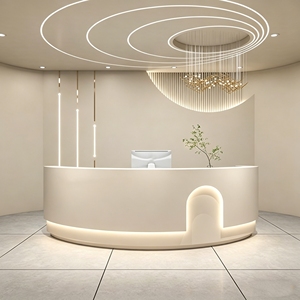 CR155 Elegant Curved MDF Cabinet LED Lighting Durable Wood Front Desk for Spa Salon Retail Checkout Corporate Lobby - Product Image 2