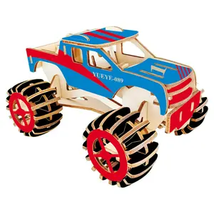儿童3D汽车拼图游戏木制汽车拼图汽车公共汽车玩具