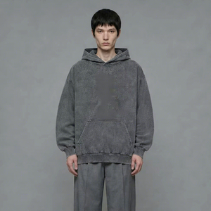 OEM ODM <b>Men's</b> Oversized <b>Grey</b> Acid Washed Hoodie Pullover <b>Sweatshirt</b> With Kangaroo Pocket custom Logo - Product Image 1