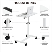 Table de lit mobile convertible avec roulettes pivotantes à 360°, hauteur réglable, plateau inclinable, chariot de bureau roulant pour ordinateur portable, pour chambre et salon