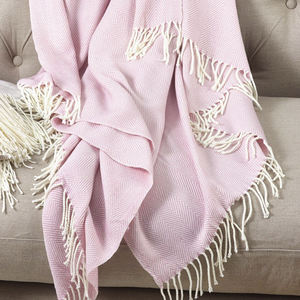 بطانية رمي منسوجة بتصميم جديد من الصوف بنسبة 100% بنقشة خطوط متعرجة مع شراشيب - Product Image 5