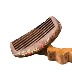 Kustom Logo antistatis Sandalwood sehat Hotel rambut mewah sisir kayu untuk wanita dan Wen