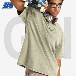 T-Shirt Vintage Effetto Acid Wash 275Gsm, Maglietta Oversize in Cotone Pesante per Uomo, Unisex, Manica Corta, Stile Streetwear - Product Image 2