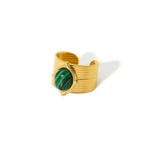 Anillo de apertura de piedra natural de cristal verde de acero inoxidable, anillo chapado en oro de 18 quilates, anillo bohemio para mujeres y hombres - Product Image 6
