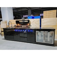 Barbecue à gaz Luoqi en acier inoxydable noir, 6-8 brûleurs, luxueux, moderne, hauteur réglable, qualité commerciale, allumage piézoélectrique