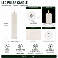 Bougie pilier 3D sans flamme à LED, sans fil, à piles, écologique, en cire de paraffine, avec base en plastique, pour la maison, les mariages et les festivals