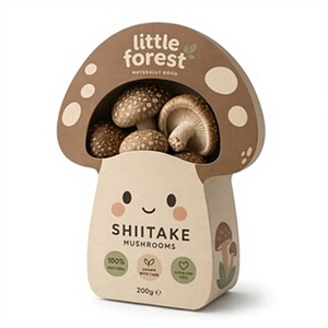 Caja de papel kraft Little Forest con ventana y diseño de cara linda para hongos shiitake - Product Image 1