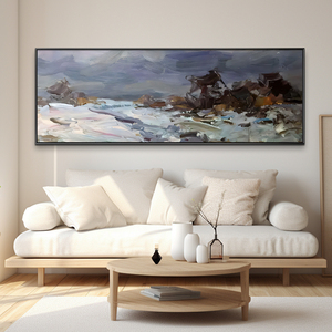 Illustration <span class=keywords><strong>d</strong></span>'hôtel personnalisée peinture à l'huile <span class=keywords><strong>paysage</strong></span> <span class=keywords><strong>d</strong></span>'<span class=keywords><strong>hiver</strong></span> dramatique sans cadre avec des coups de pinceau expressifs épais Base en toile faite à la main - Product Image 2