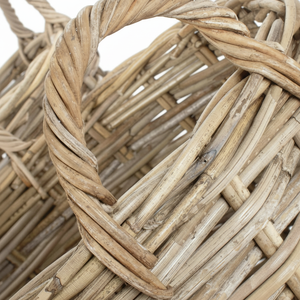 High Quality Curved Base Rattan <b>Storage</b> <b>Basket</b> with Sustainable Handles Flexible and Handwoven Wicker <b>Basket</b> Packed in Cartons - Product Image 1