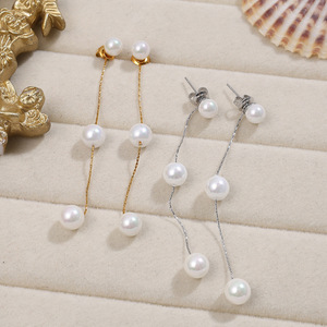 ต่างหูมุกทรงหยดน้ำ ลูกปัดแก้วสีขาว โซ่ทอง เงิน พู่ยาว สำหรับผู้หญิง สวมใส่ได้ทุกวัน - Product Image 1