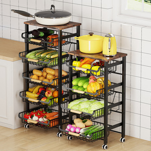 Rak Dapur Logam Gaya Nordik, Rak Penyimpanan Sayur dan Buah Bertingkat, Pembagi Kabinet, Troli Serbaguna Beroda - Product Image 6