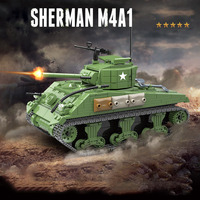 100081 Sherman M4A1 askeri Model tankı blok yapı oyuncaklar çocuklar için ordu tankı yapı setleri