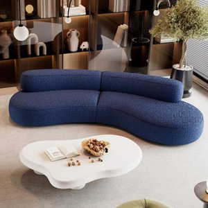 Sofá moderno con espalda baja curvada de estilo crema y azul perfilado para Park Workshop, apartamento, sala de estar u oficina - Product Image 1