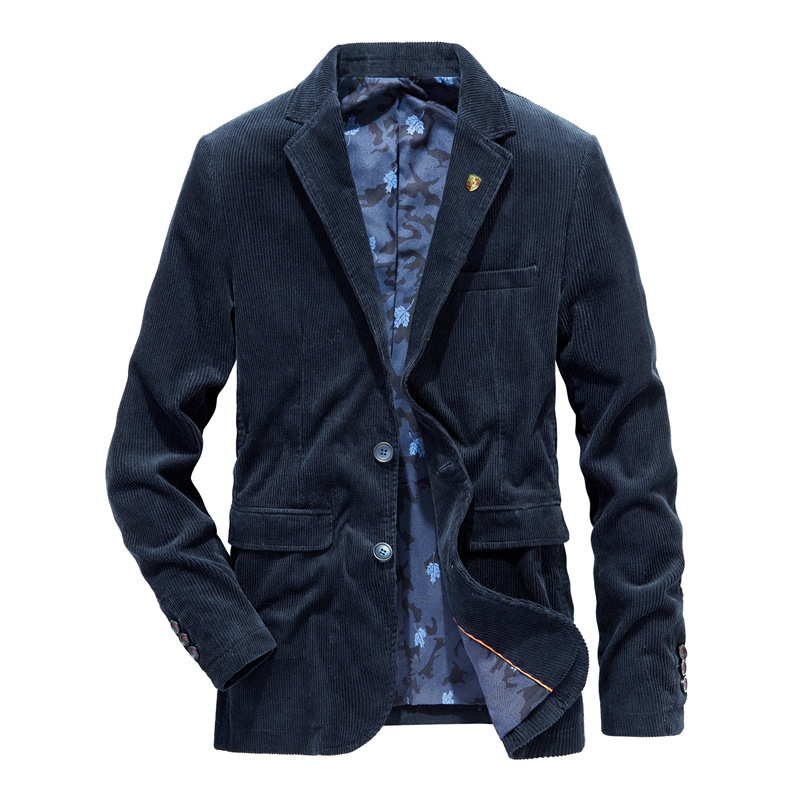 Men's Vintage Corduroy Blazer Jacket - Casual Business Formal Coat With Notched Lapel & 2 Buttons