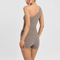 Nouvel ensemble de sport deux pièces style européen et américain, débardeur de yoga respirant à une épaule, uni, plissé, très extensible, pour le fitness